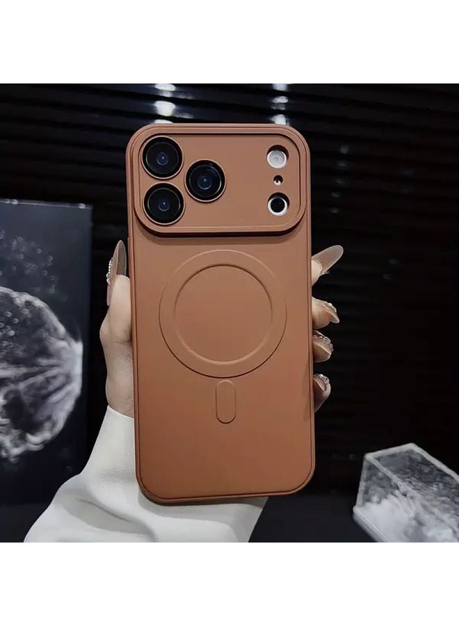 Brown Magnetic Wireless Charging Case For iPhone 14 Plus Shockproof Matte Finish - Image 4